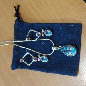 5 carat blue topaz necklace and sterling silver earrings garnet amethyst topaz